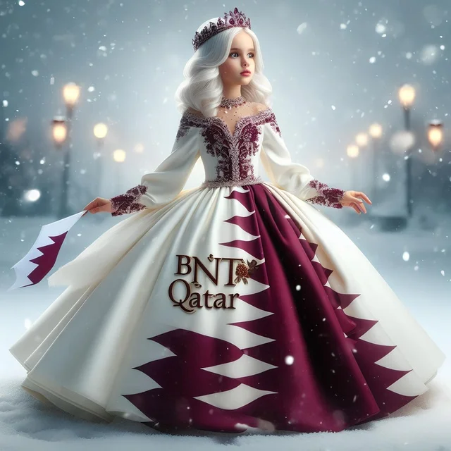 طفلة بفستان مستوحى من علم قطر في الشتاء طفلة بفستان مستوحى من علم قطر في الشتاء