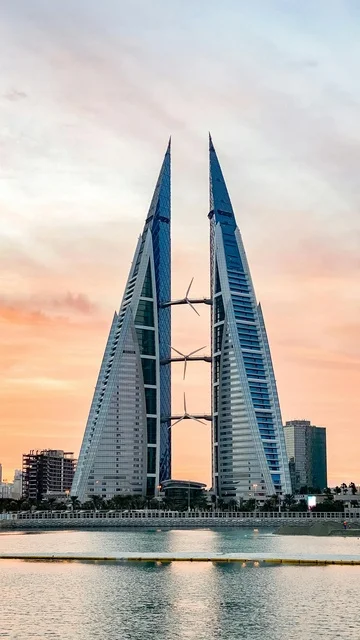 Bahrain World Trade Center Manama Skyline at Sunset