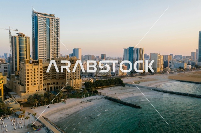Dubai North Coast Skyline and Beach Aerial View