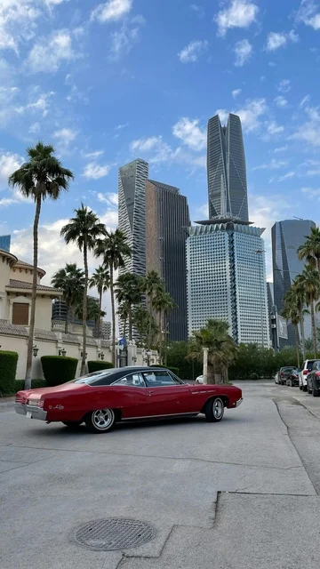 Vintage Red Car at King Abdullah Financial District Riyadh