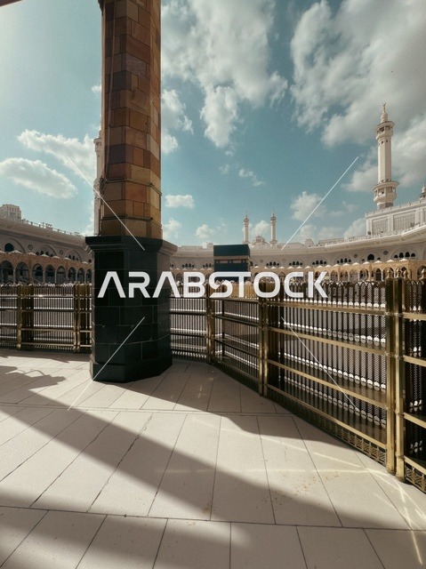 Holy Kaaba at Grand Mosque Makkah with Golden Railings