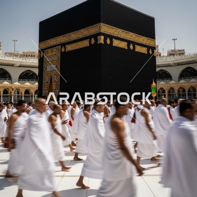 Pilgrims Performing Tawaf Around Kaaba Makkah Mosque