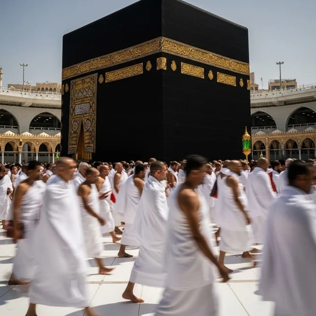Pilgrims Performing Tawaf Around Kaaba Makkah Mosque