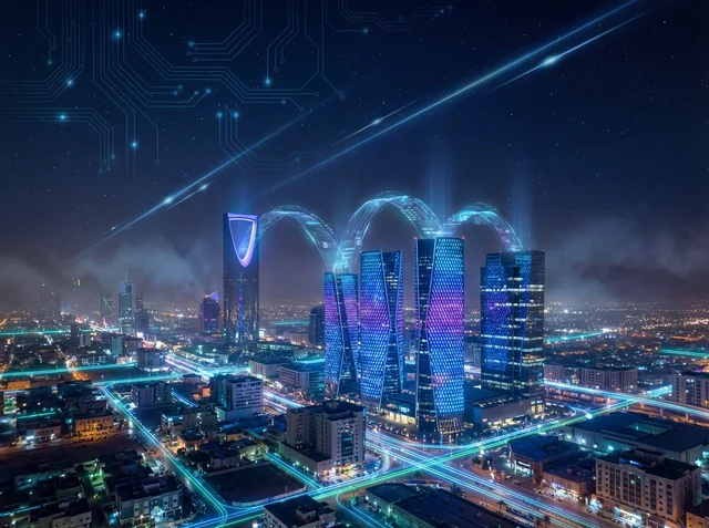 Riyadh Future Smart City with AI Technology at Night