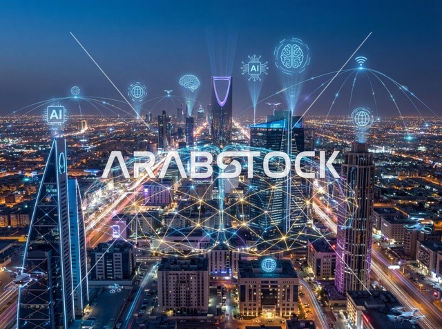 الرياض مدينة ذكية مدعومة بالذكاء الاصطناعي ليلاً