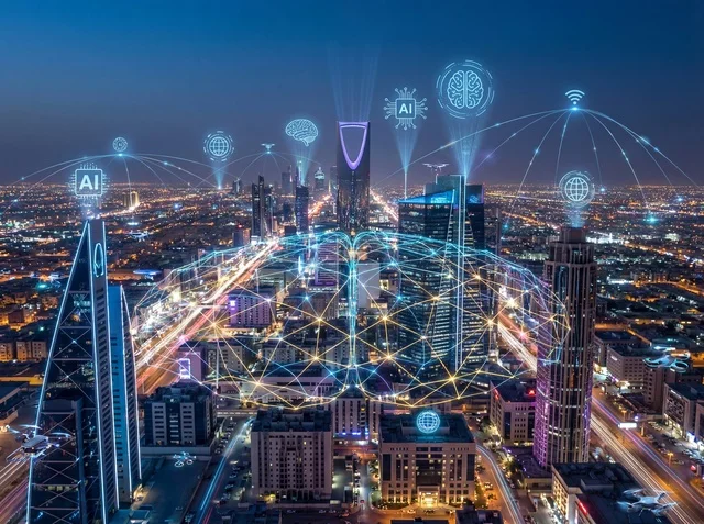 Riyadh Smart City Artificial Intelligence Night Skyline