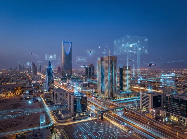 Futuristic Riyadh Smart City Skyline with AI Technology