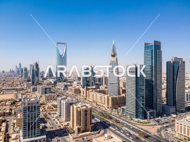 أفق مدينة الرياض في السعودية مشهد بانورامي جوي نهاراً