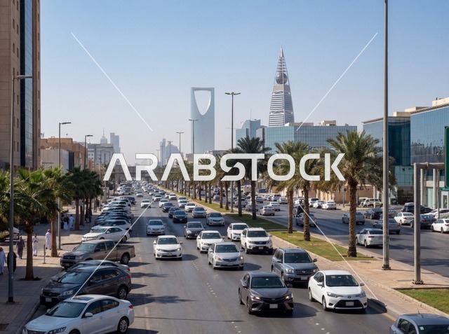 Riyadh City Skyline Traffic and Kingdom Centre Daylight