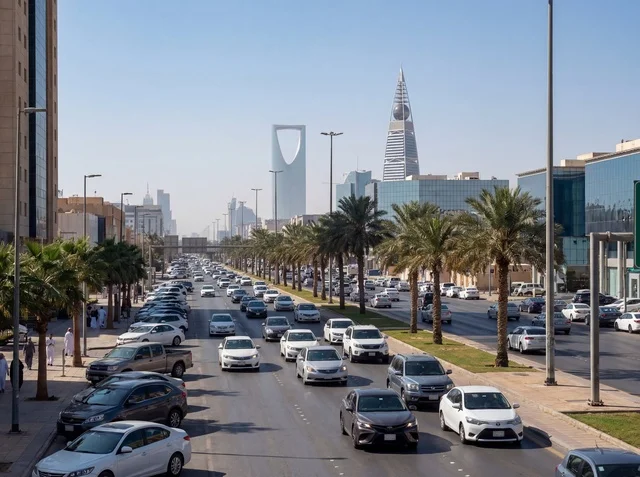 Riyadh City Skyline Traffic and Kingdom Centre Daylight