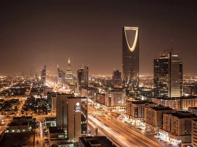 Riyadh Saudi Arabia Skyline with Kingdom Centre at Night