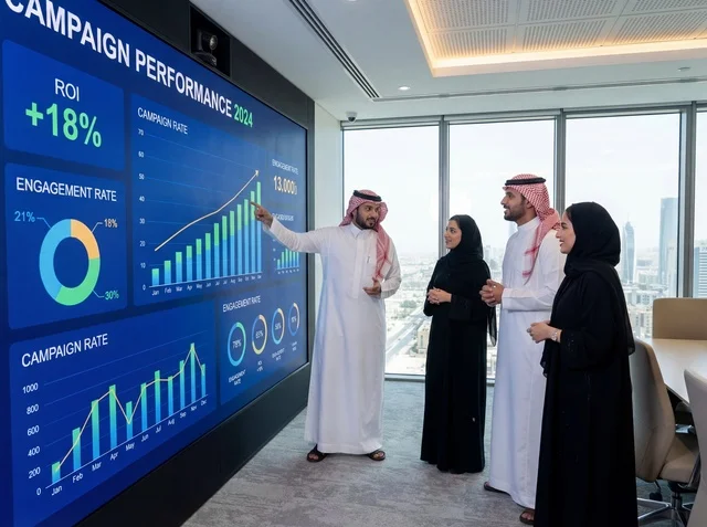 Saudi Professionals Analyzing Digital Data in Modern Office
