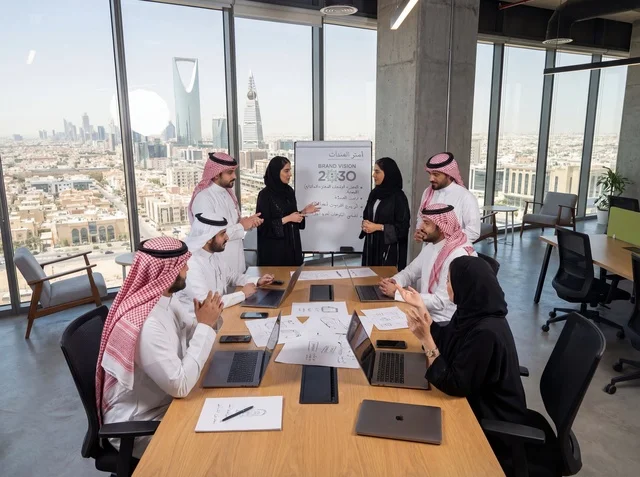 اجتماع فريق عمل سعودي في مكتب بالرياض يطل على المدينة