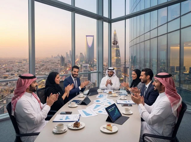 Saudi Business Team Meeting in Riyadh Office at Sunset