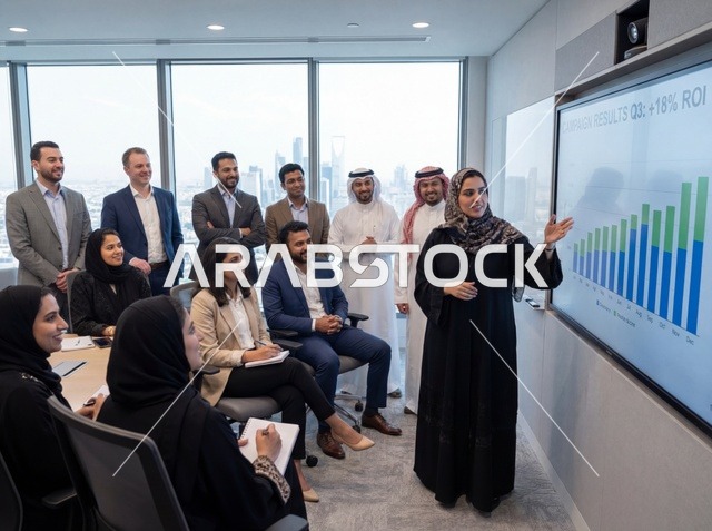 Saudi Business Team Presentation in Modern Riyadh Office