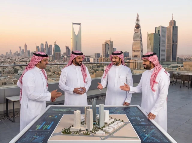 Saudi Businessmen in Riyadh with Real Estate Model