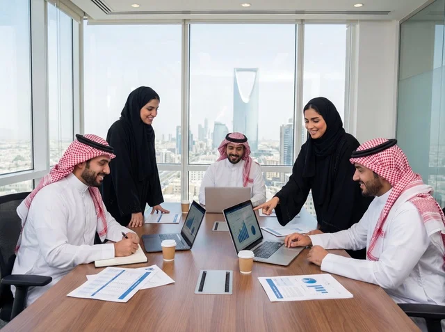 Saudi Business Team Meeting in Riyadh Modern Office