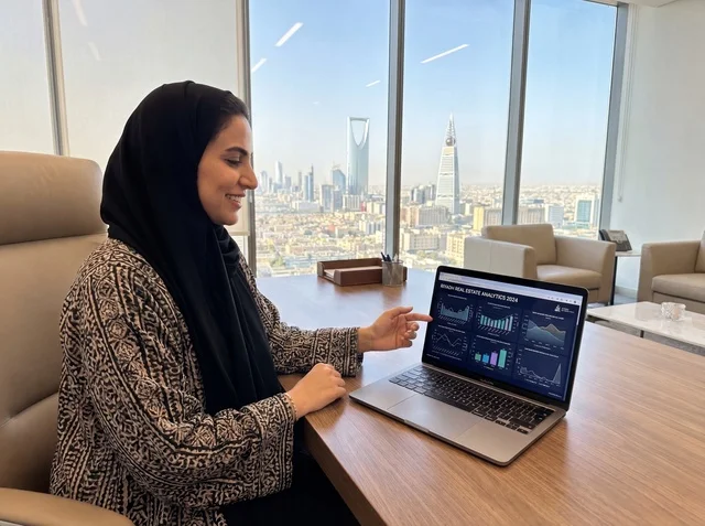 Saudi Businesswoman Analyzing Data in Riyadh Office
