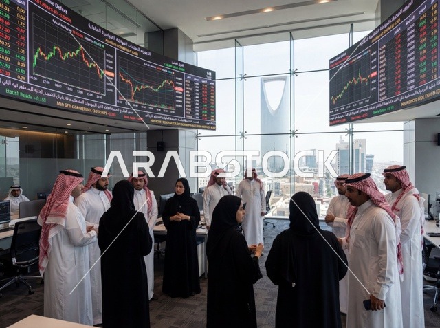 اجتماع عمل سعودي في مكتب بالرياض مع إطلالة برج المملكة