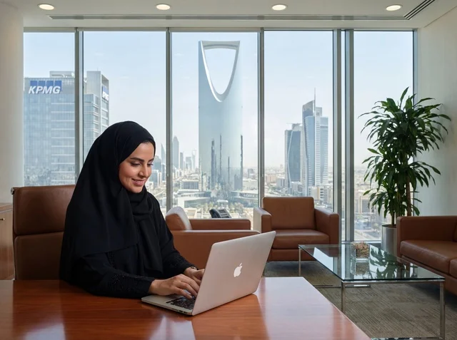 Saudi Businesswoman Riyadh Office Skyline