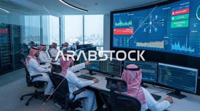 مهندسو تقنية معلومات سعوديون في مركز مراقبة رقمي حديث