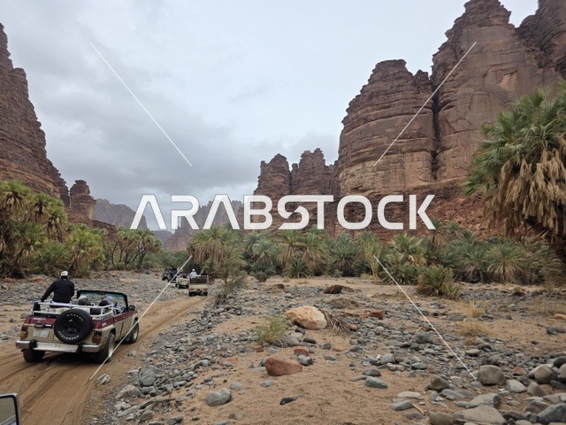 Off-Road Vehicles in Tabuk Saudi Arabia Desert Canyon