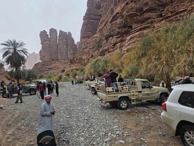 سيارات سياحية في جبال تبوك بالمملكة العربية السعودية