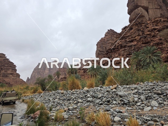 مركبة دفع رباعي في وادي جبال تبوك السعودية