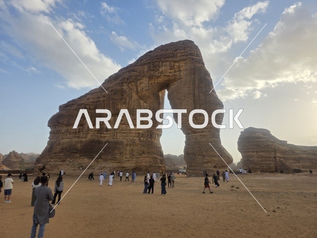 صخرة الفيل في العلا السعودية مشهد صحراوي