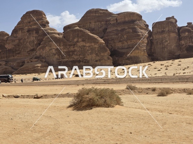AlUla Desert Sandstone Rock Formations and Paved Road