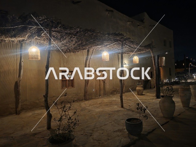 Traditional Mud Building in AlUla Old Market at Night