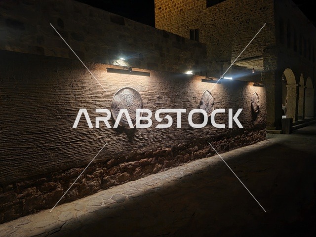 جدار طيني تقليدي في البلدة القديمة بالعلا ليلاً