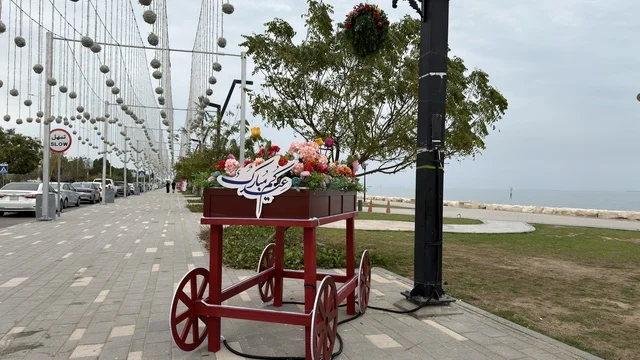 زينة عربة زهور عيد مبارك في كورنيش الدمام بالشرقية