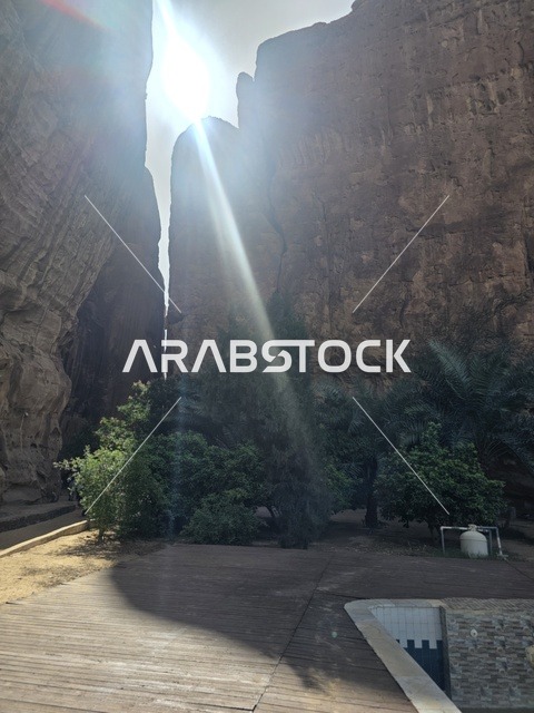 وادي العلا الصخري مع أشعة الشمس في المملكة العربية السعودية