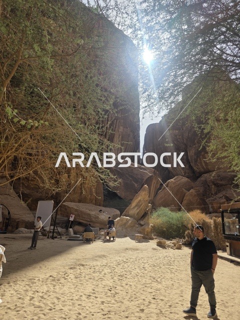 جبال العلا الصخرية والوادي الصحراوي في السعودية