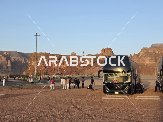 حافلة سياحية في صحراء العلا السعودية