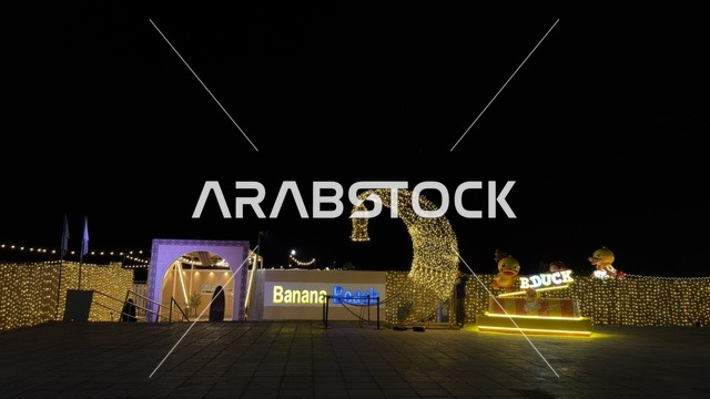 زينة وإضاءة فعاليات ليالي الخبر في بنانا بيتش الجبيل