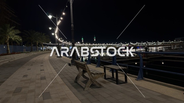 منظر ليلي لواجهة الجبيل البحرية في السعودية