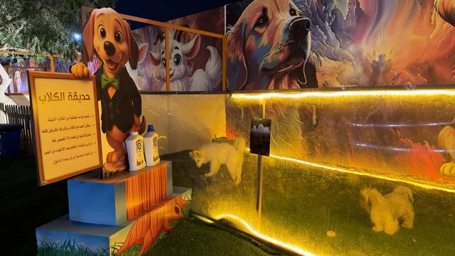 منطقة الحيوانات الأليفة في حديقة العجائب بالجبيل ليلاً