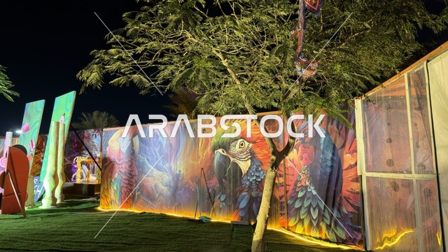 فن جدارية الببغاء في حديقة العجائب بالجبيل