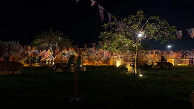 إضاءة ليلية وجداريات ملونة في حديقة العجائب بالجبيل