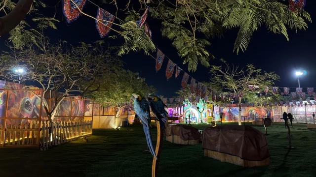 ببغاء المكاو في حديقة العجائب الجبيل ليلاً