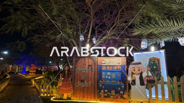 ديكورات القرقيعان في حديقة العجائب بالجبيل ليلاً