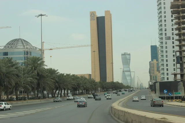 Riyadh Highway Traffic and Modern Skyscrapers Skyline