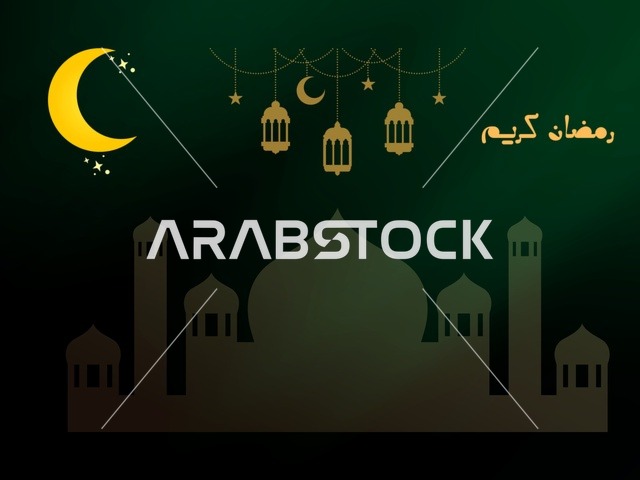 Ramadan Kareem Green Islamic Background with Golden Moon