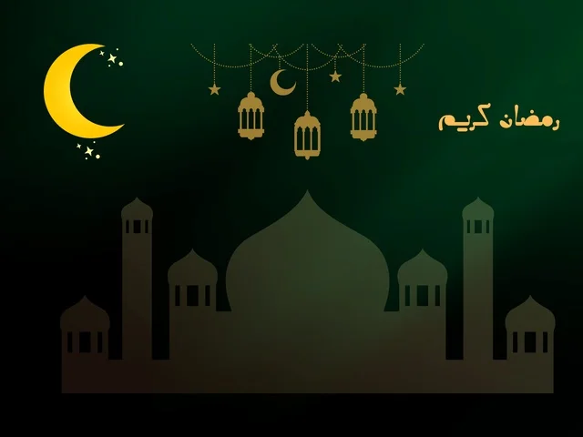 Ramadan Kareem Green Islamic Background with Golden Moon