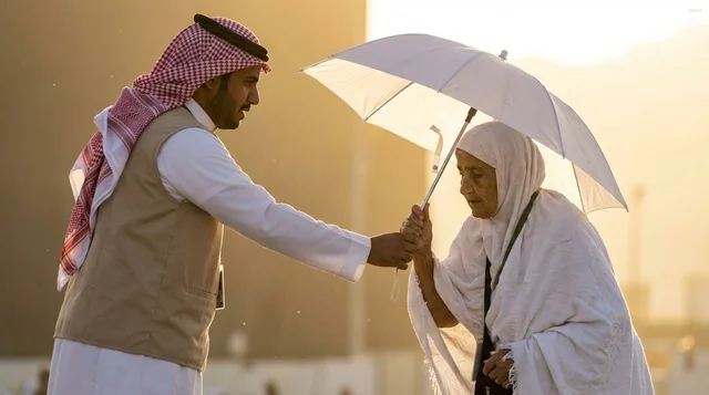 متطوع سعودي يساعد حاجة مسنة في مكة المكرمة