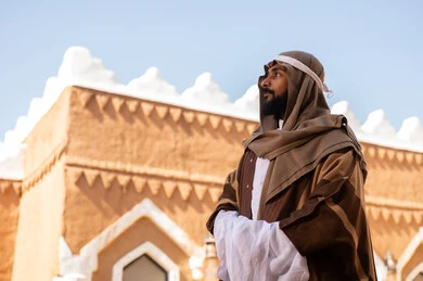 Saudi Man in Traditional Dress at Najdi Heritage Site