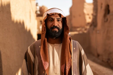 Saudi Man in Traditional Heritage Clothing at Ancient Village