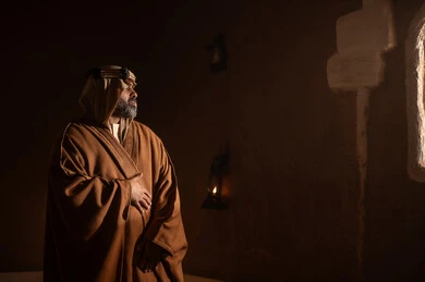 Saudi Man in Traditional Bisht Inside Heritage Building